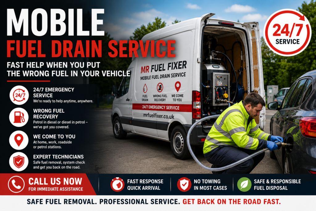 Mobile Fuel Drain Service: Fast and Reliable Help When You Put the Wrong Fuel in Your Vehicle